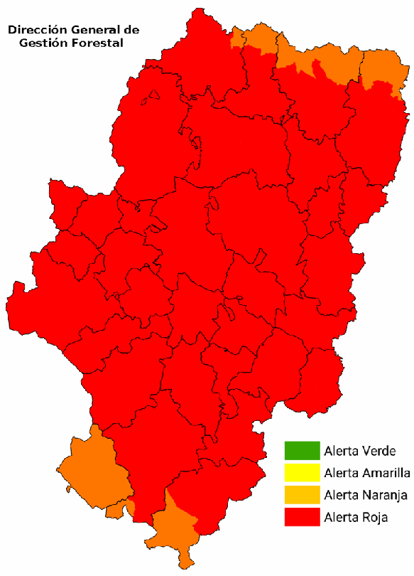 Mapa del nivel de alerta de hoy por zonas